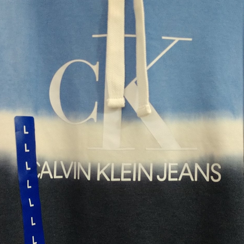 NEW Hoodie CK Jeans Crop Top Calvin Klein Ombre Blue Color Block Pullovr Women L - Picture 6 of 7